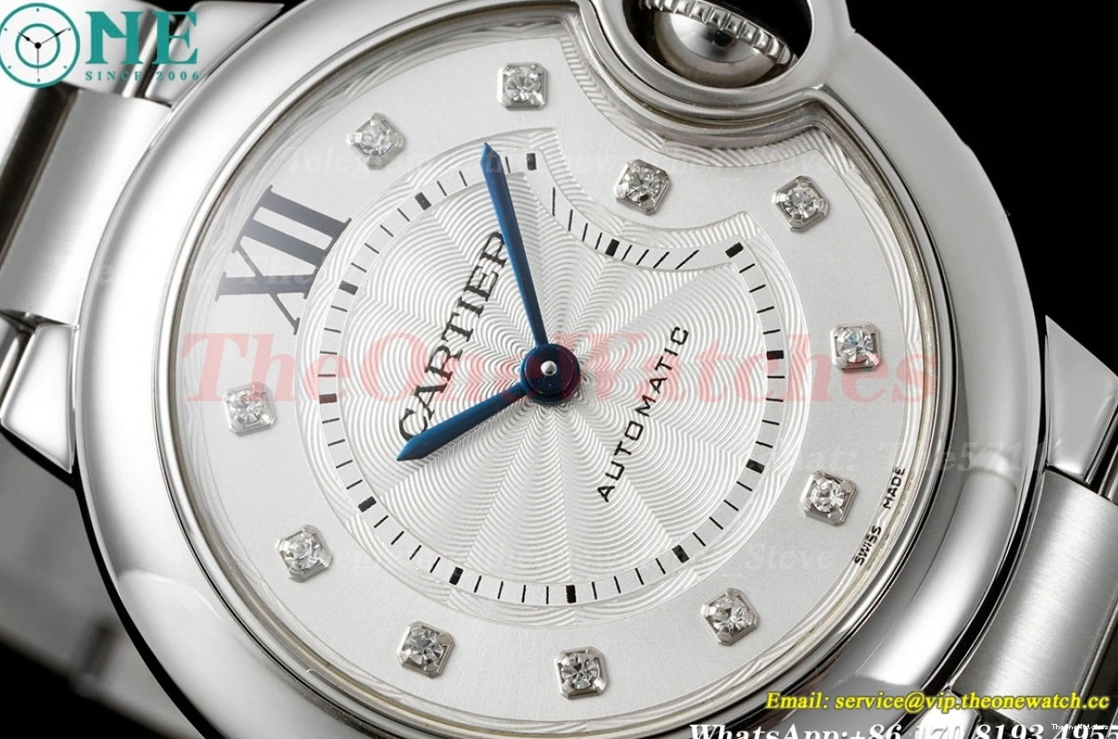 Dia 3KF SS Ballon Bleu 33mm Cartier Wht A076 Ladies SS De 0512